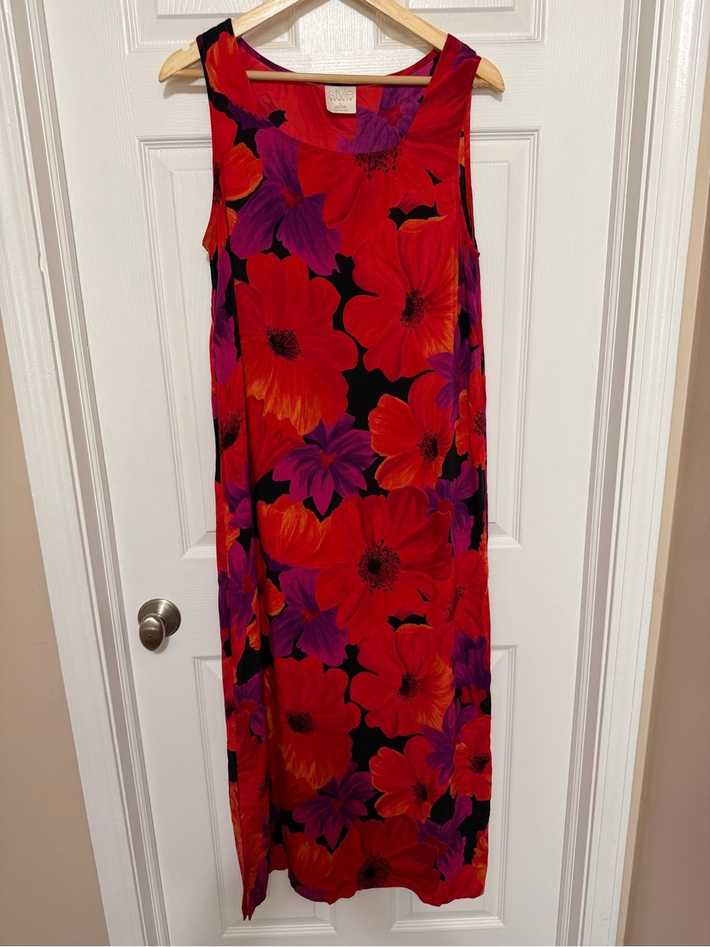 Red Poppy Flower Womens Midi Dress Size Large Sleeveless Shift Whimsigoth Retro